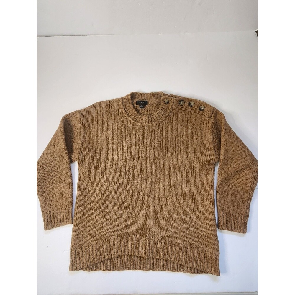 J.Crew Crewneck Sweater Womens XS Brown Merino Wool Alpaca Blend Shoulder Button